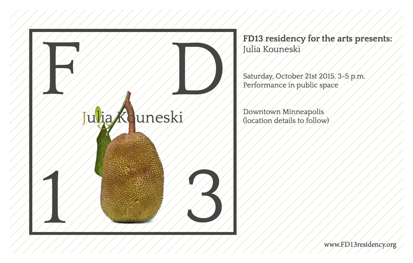 FD13 presents: Julia Kouneski. Skyway Performance. Saturday, 21 November 2015, 3–5 pm.