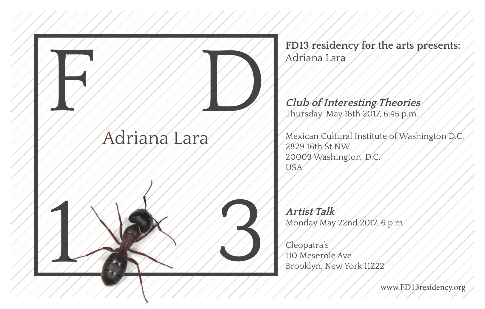 FD13 presents: Adriana Lara. The Club of Interesting Theories. Thursday, 18 May 2017, 6.45 pm, Mexican Cultural Institute of Washington D.C. 
